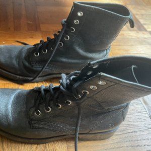 FRYE women boots combat Veronica metallic silver distressed Leather Lace Up Size